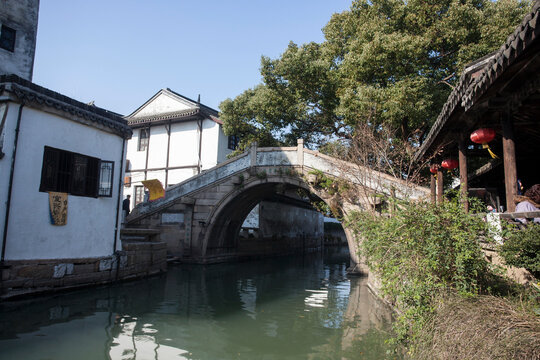 Historic Stone Bridge and Canal in Wuxi, Jiangsu, China
