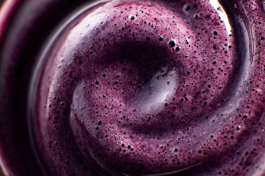 Deep purple-blue smoothie with a velvety texture, swirls of blended blueberries