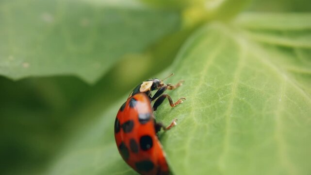 Ladybird ladybug cleaning itself macro close up stock footage