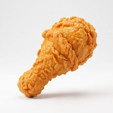 Floating Fried Chicken Drumstick on White Background