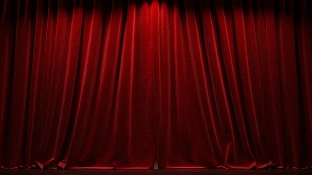Closed red theater curtains with dramatic lighting
