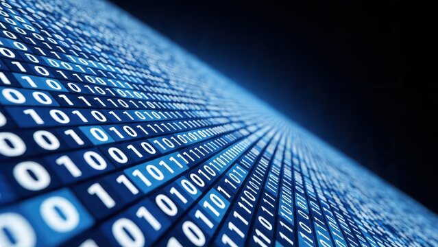 Digital binary code data stream background, abstract technology concept for cybersecurity, blockchain and big data analysis