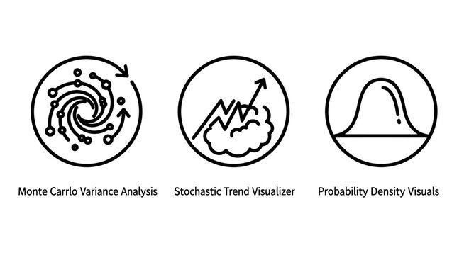 Data science statistical analysis and probability visualization icons with statistical analysis probability visualization stochastic mathematics statistics variable distribution computing