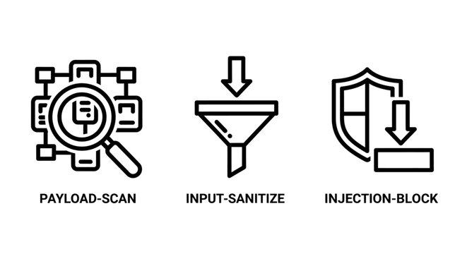 Cybersecurity and network protection icons set with security protection filtering internet analysis firewall sanitize vulnerability prevention infrastructure technology software monitoring