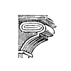 Classical architectural column capital, displaying intricate linework and design elements, old vintage illustration, 1897. © Timofeeff