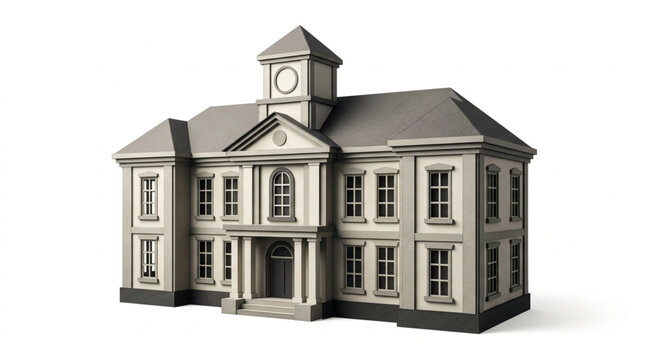Detailed Miniature Model of a Classic Building with a Tower.
