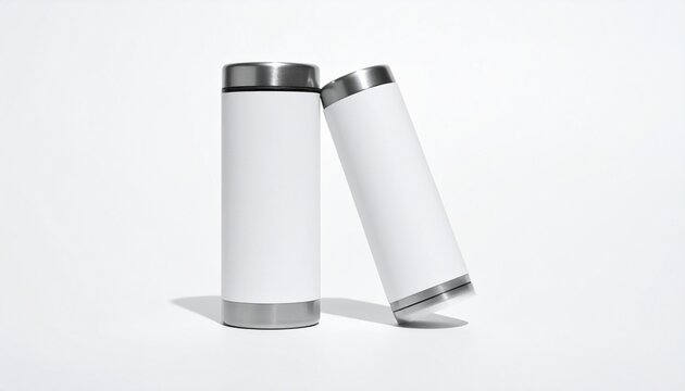 Metallic cylindrical containers blank labels modern packaging design