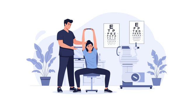Physical therapist assisting patient with arm exercise during rehabilitation session.