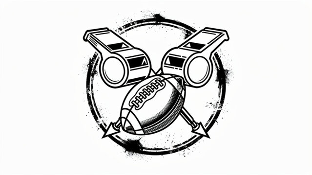 American Football Helmet and Ball with Whistle Illustration.