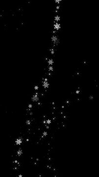 snow flakes and bokeh lights wave trail alpha channel animation,winter snow flakes new year and Christmas isolated vertical social media motion design element