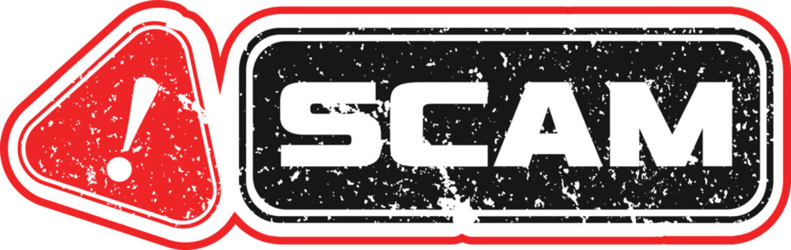 Scam Alert Verification Banner with Grunge Texture and Warning Triangle Icon