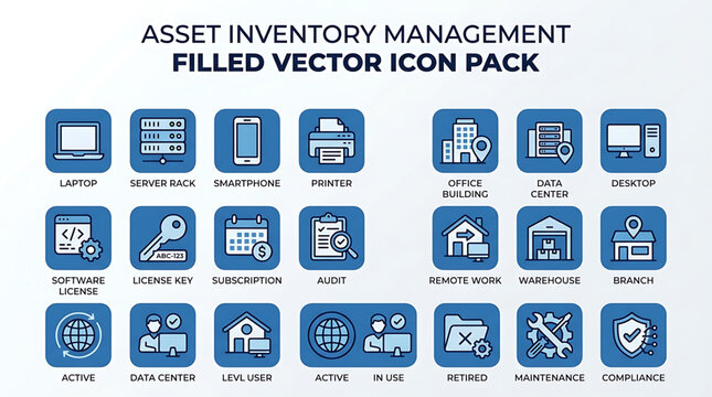 Comprehensive professional collection for corporate resource tracking including digital hardware software licensing and facility logistics symbols