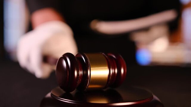 Judge's gavel striking for justice and law