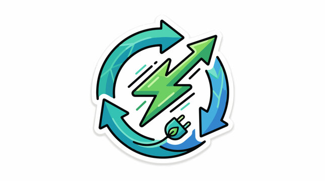 A stylized green lightning bolt within a circular arrow design