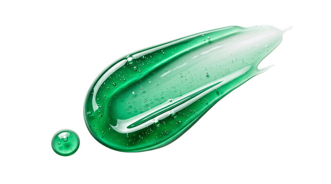 Green gel smear and drop with bubbles isolated on transparent background