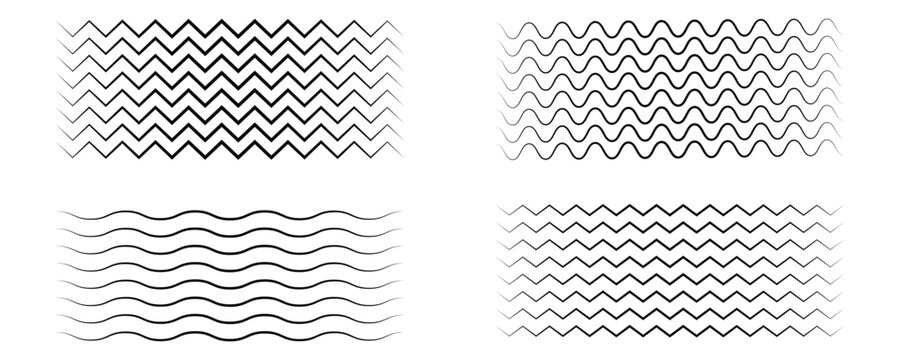 Wave line and wavy zigzag pattern lines. Vector black underlines, smooth end squiggly horizontal curvy squiggles isolated on white background. Vector illustration.eps,10