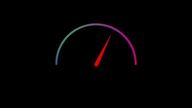 Speedometer icon with low, normal, and high levels indicator. Performance or credit score gauge meter symbol in solid black style 4k video.