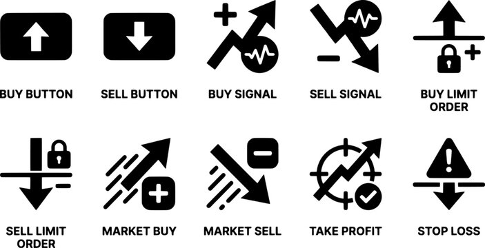 Trading icons for buy sell market signal