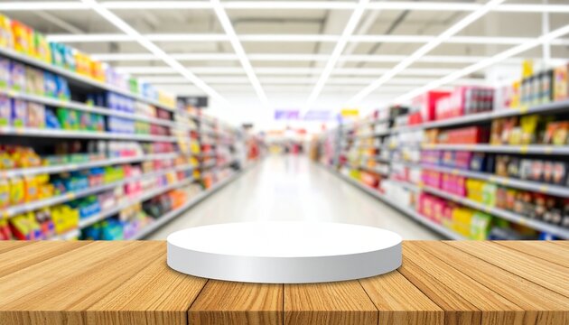 Supermarket aisle display platform retail product promotion showcase