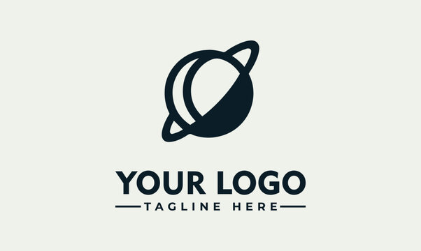 Minimalist Planet pluto with Ring Space Logo Vector Illustration