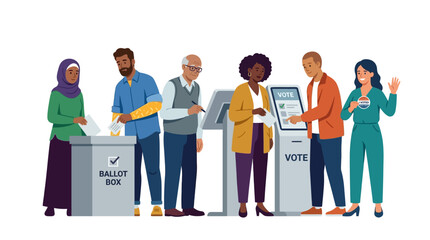 Obraz premium Diverse People Voting at Polling Station Illustration