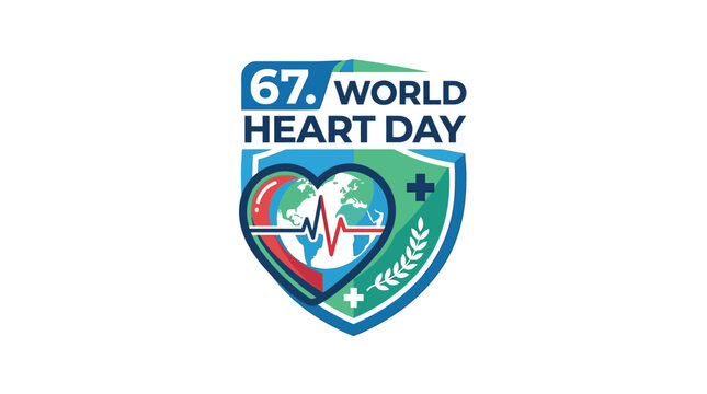 67th World Heart Day Logo Emblem with Globe and Heartbeat
