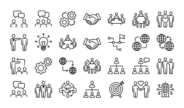 Modern teamwork line icon collection editable stroke business vector symbols
