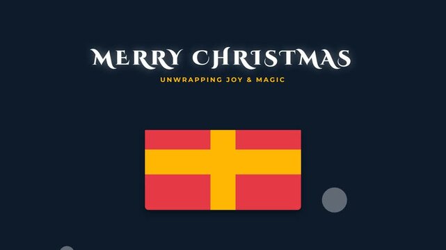 Merry Christmas illustration with Danish flag and festive text on dark background
