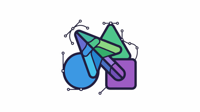 Abstract vector shapes connected by lines and nodes digitally rendered