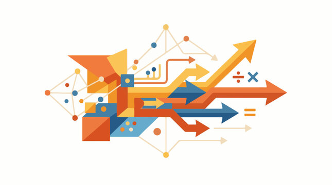 Abstract geometric arrows and nodes in warm and cool colors