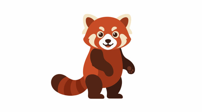 Adorable cartoon red panda standing with bushy tail and striped pattern