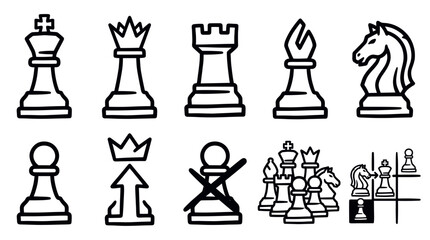 Chess Pieces Outline Icon Vector Set © irvan