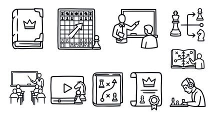 Chess Education and Coaching Outline Icon Vector Set © irvan