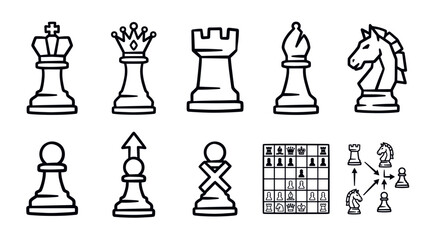 Chess Pieces and Tournament Symbols Outline Icon Collection © irvan