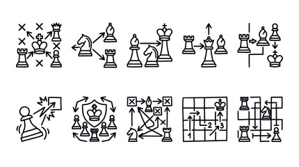 Chess Strategy and Tactical Planning Outline Icon Collection © irvan