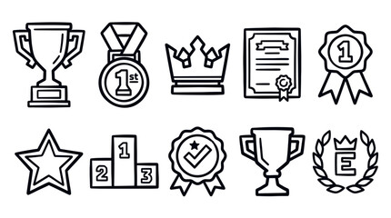 Chess Champion Awards Outline Icon Vector Set © irvan