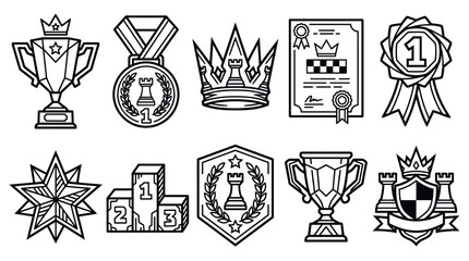 Chess Tournament Awards and Achievement Outline Icon Vector Set © irvan