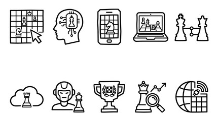 Digital Chess Learning Outline Icon Vector Set © irvan