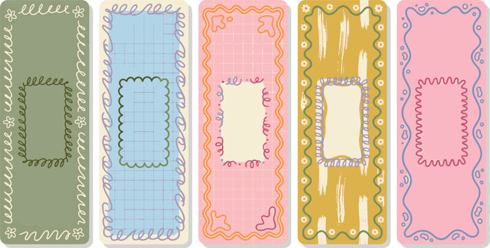 Collection of decorative bookmark templates with doodle borders bookmark template decorative illustration ornament stationery creative colorful background abstract scribble