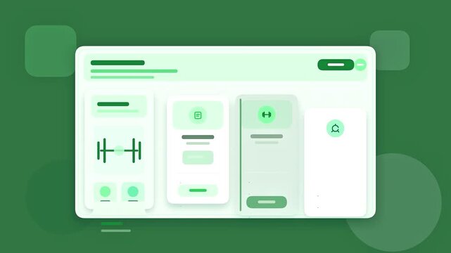 Animated Fitness App Interface Design in Green Tones