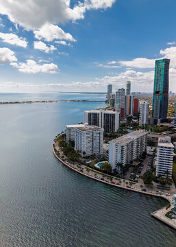 Miami Florida cityscape skyline along Biscayne Bay