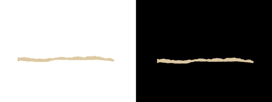 Very Thin Long Torn Beige Paper Strip on White and Black Backgrounds