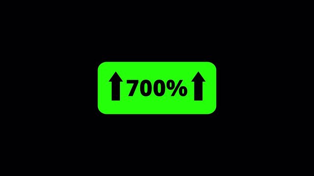 700 Percent Growth Counter Animation from 0 to 700 with Up Arrow Indicator in 4K, Business Growth, Success Rate, Analytics and Progress Increase Motion Graphic, 700% Growth on Transparent Background.