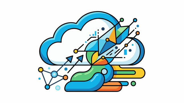 Abstract digital cloud with data streams and growth chart