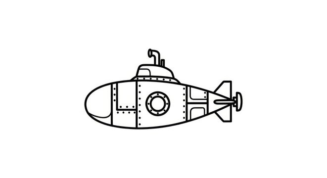 Cartoon style submarine with periscope line art