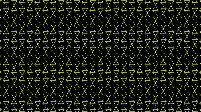 A pattern of geometric triangular lines and bright neon-green dashed line elements set against a deep black background. 