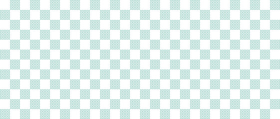 Fototapeta premium A decorative teal greenish blue checkered pattern design with intricate geometric shapes.
