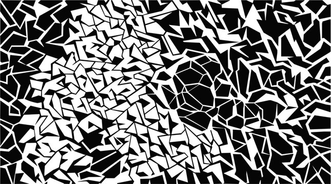 Abstract Geometric Pattern, Black and White Mosaic, Sharp Edges, Dynamic Design