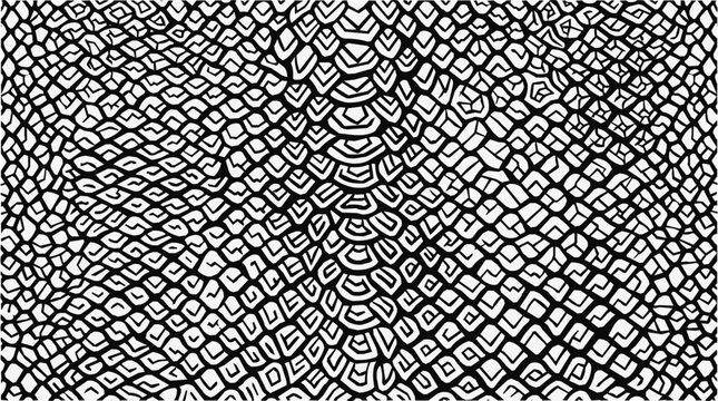 Detailed monochrome reptile scales pattern texture with black and white snake skin elements suitable for exotic backgrounds and organic leather design