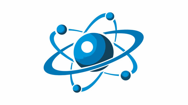 3D style blue atom planetary orbit symbol